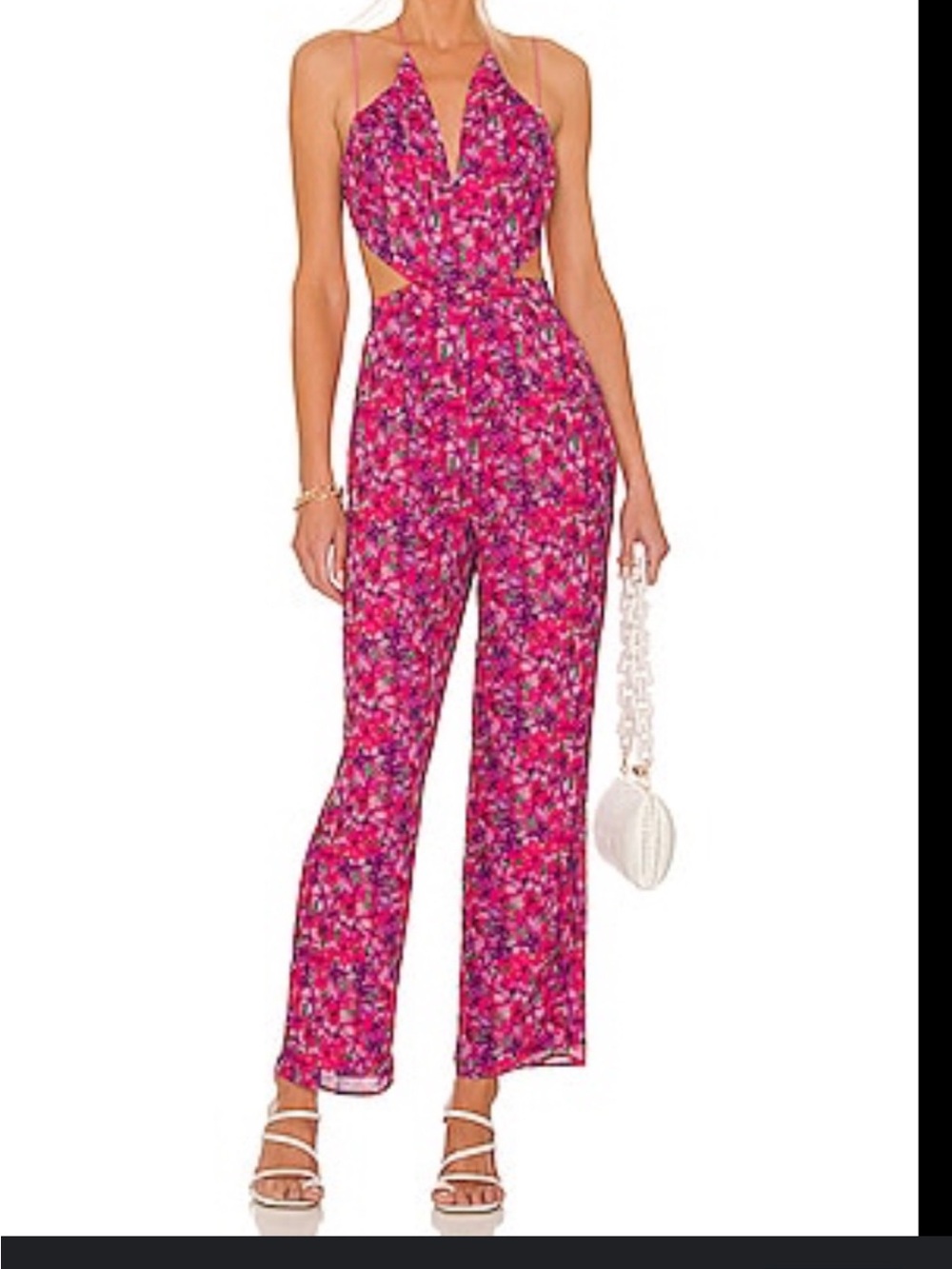 Lovers + Friends Makena Pink Floral Cutout Halter Jumpsuit